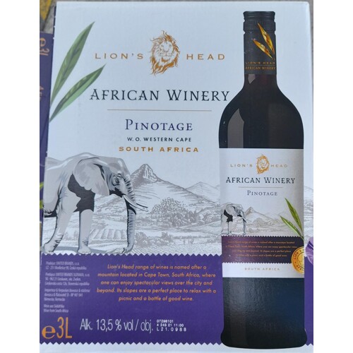 Pinotage, WO Western Cape, Lion´s head, 3 litry, J.Afrika - suché