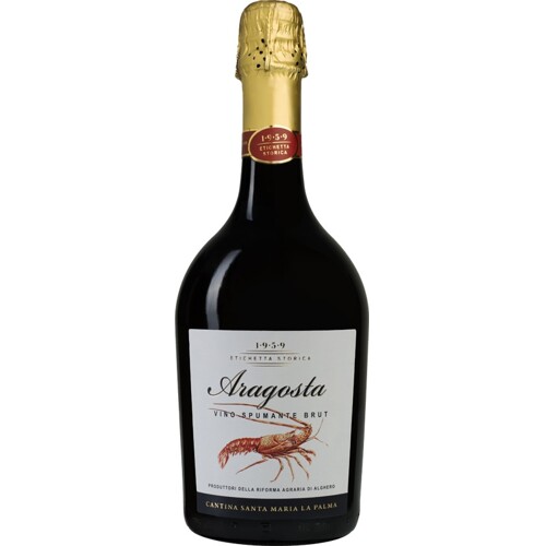 Sekt Aragosta Spumante, Brut, Santa Maria La Palma, Sardínie, Itálie - suché